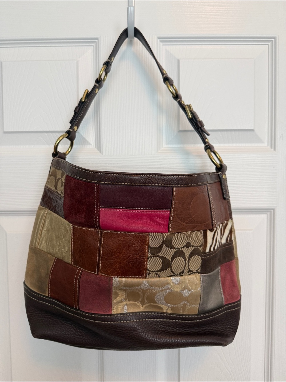 Coach Holiday Patchwork multi texture/color leather shoulder bag